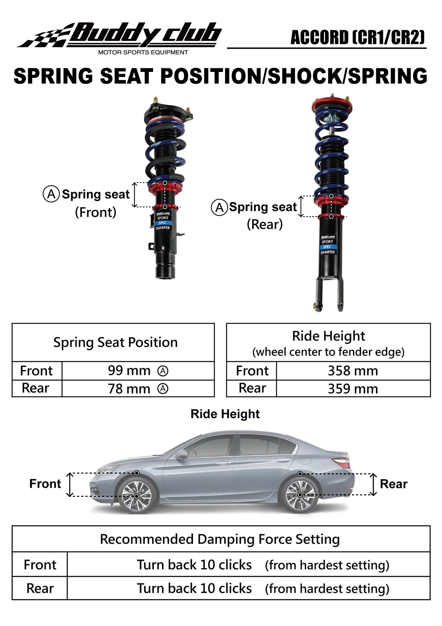 BUDDY CLUB RACING SPORT SPEC DAMPER KIT (Accord 12-17)
