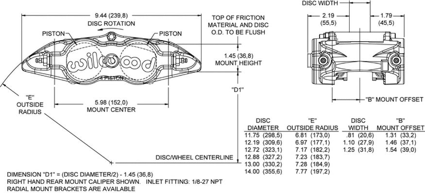 WILWOOD FORGED NARROW SUPERLITE 4 RADIAL MOUNT Caliper (UNIVERSAL)