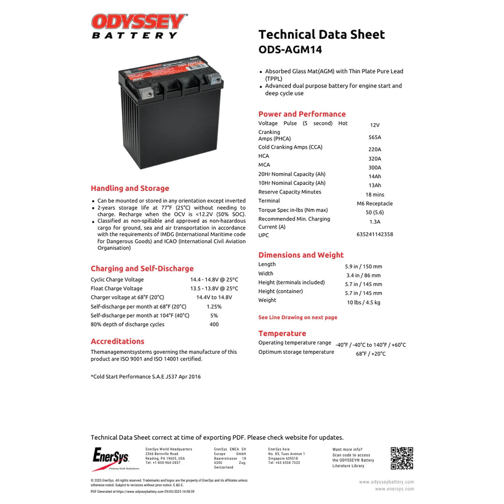 Odyssey Extreme AGM Battery AGM14