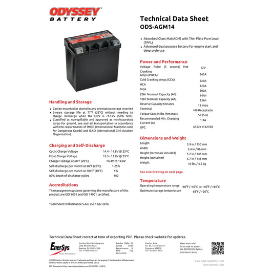 Odyssey Extreme AGM Battery AGM14