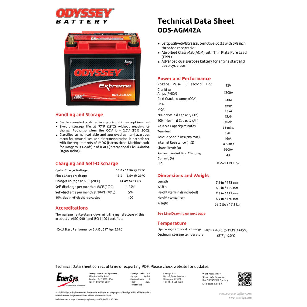 Odyssey Extreme AGM Battery PC1200LT