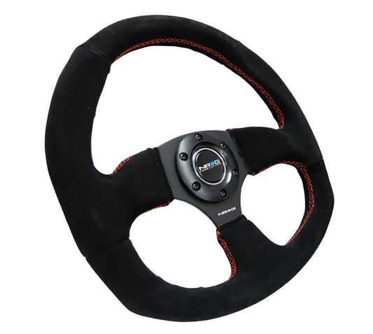 NRG Reinforced Steering Wheel Suede Leather Steering Wheel (Red Stitch)