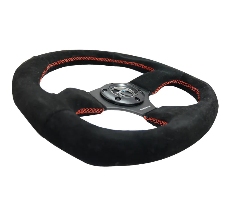 NRG Reinforced Steering Wheel Suede Leather Steering Wheel (Red Stitch)