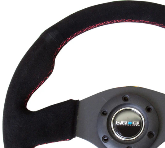 NRG Reinforced Steering Wheel 320mm Sport Suede Steering Wheel (Red Stitch)