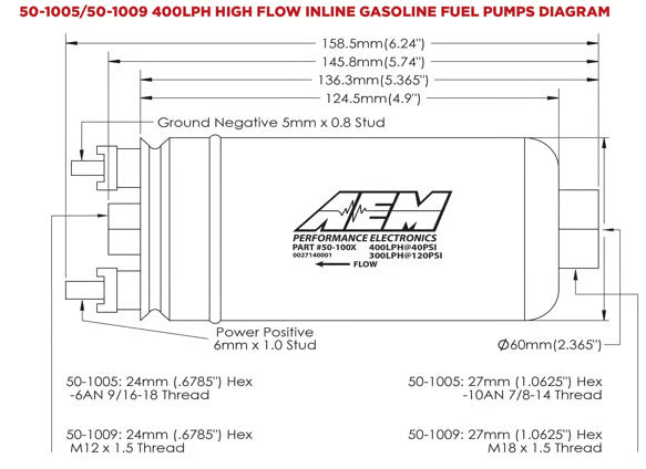 AEM HIGH FLOW 400LPH INLINE FUEL PUMP - UNIVERSAL