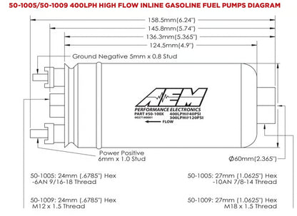 AEM HIGH FLOW 400LPH INLINE FUEL PUMP - UNIVERSAL