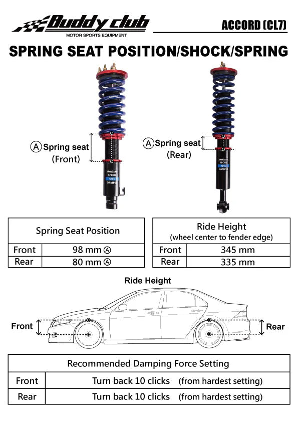 BUDDY CLUB RACING SPORT SPEC DAMPER KIT (Accord 03-07/TSX 04-08)