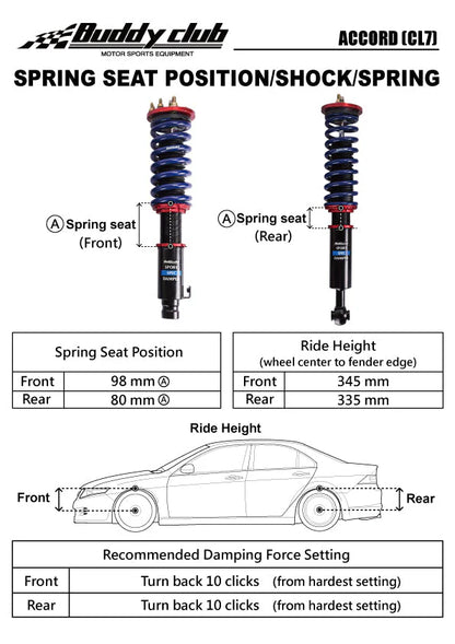 BUDDY CLUB RACING SPORT SPEC DAMPER KIT (Accord 03-07/TSX 04-08)