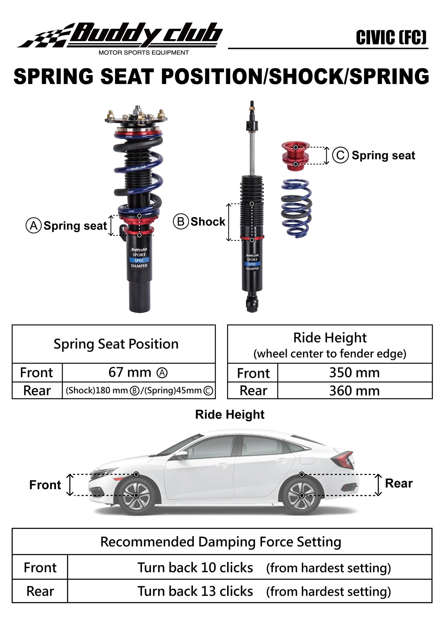 BUDDY CLUB RACING SPORT SPEC DAMPER KIT (Cvic 16-21) (FC)