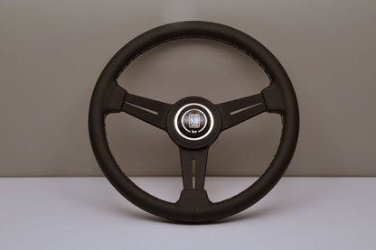 Nardi Classic Steering Wheel grey stitching on Black Leather Grip w/ Black Spoke (330mm)