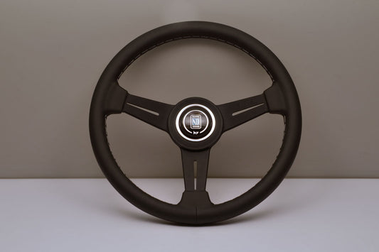 Nardi Classic Steering Wheel grey stitching on Black Leather Grip w/ Black Spoke (330mm)