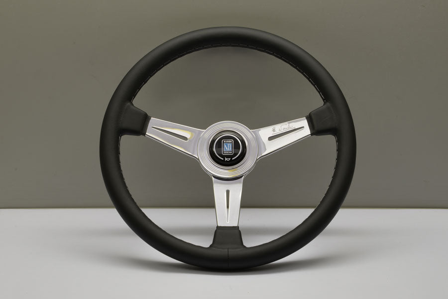 Nardi Classic Steering Wheel White Stitched Black Leather Grip w/ Polished Spoke (360mm)