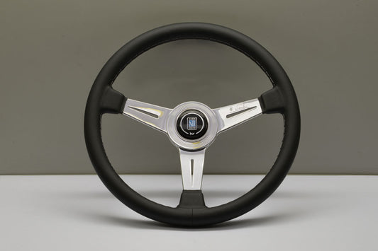 Nardi Classic Steering Wheel White Stitched Black Leather Grip w/ Polished Spoke (360mm)