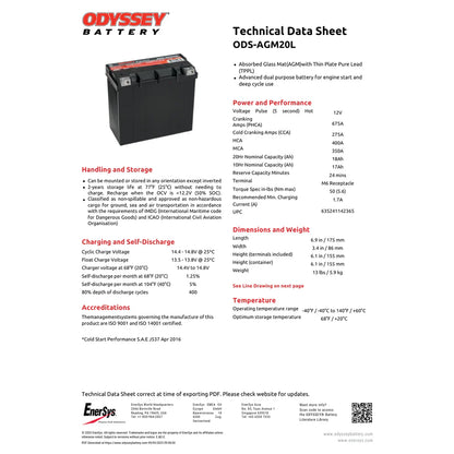 Odyssey Extreme AGM Battery AGM20L