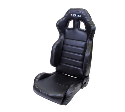 NRG Reclinable Racing Seat Black Leather W/ White Stitching