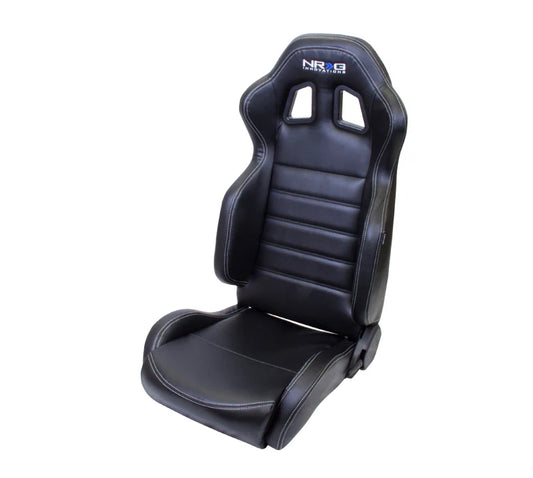 NRG Reclinable Racing Seat Black Leather W/ White Stitching