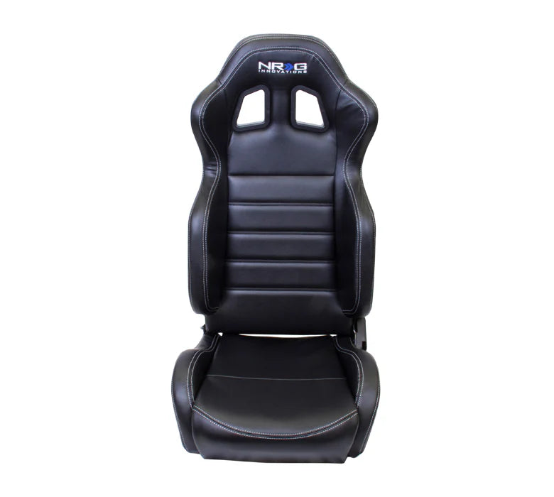 NRG Reclinable Racing Seat Black Leather W/ White Stitching