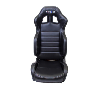 NRG Reclinable Racing Seat Black Leather W/ White Stitching