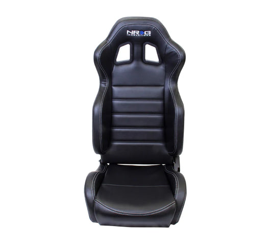 NRG Reclinable Racing Seat Black Leather W/ White Stitching