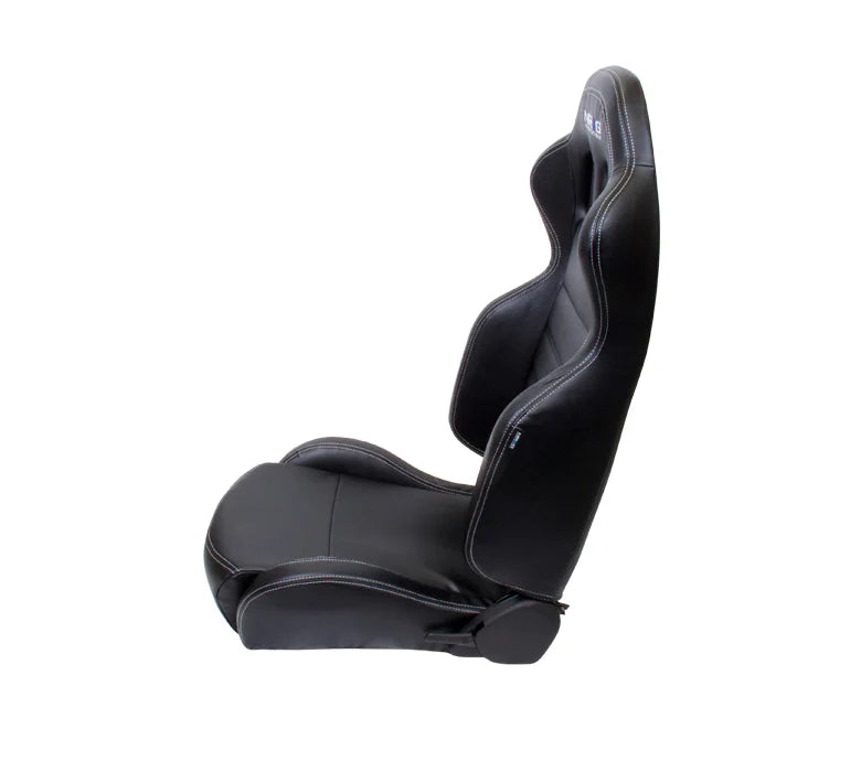 NRG Reclinable Racing Seat Black Leather W/ White Stitching
