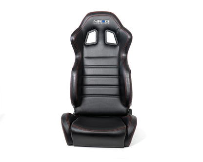 NRG Reclinable Racing Seat Black Leather w/ Red Stitching