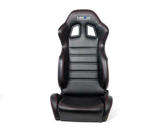 NRG Reclinable Racing Seat Black Leather w/ Red Stitching