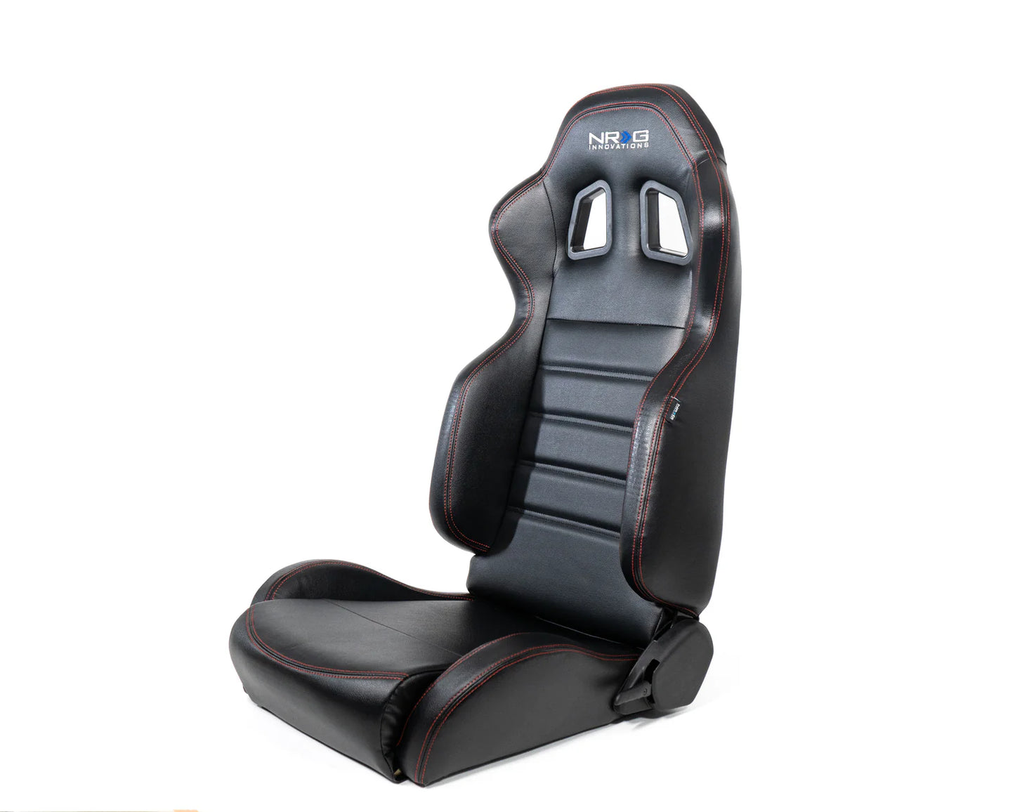 NRG Reclinable Racing Seat Black Leather w/ Red Stitching