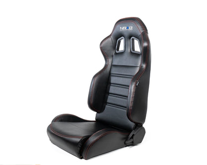 NRG Reclinable Racing Seat Black Leather w/ Red Stitching