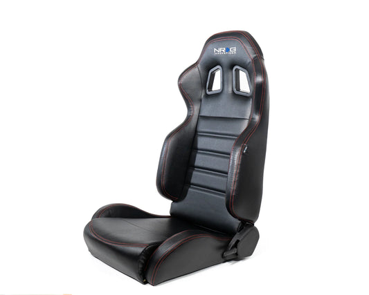 NRG Reclinable Racing Seat Black Leather w/ Red Stitching