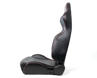 NRG Reclinable Racing Seat Black Leather w/ Red Stitching