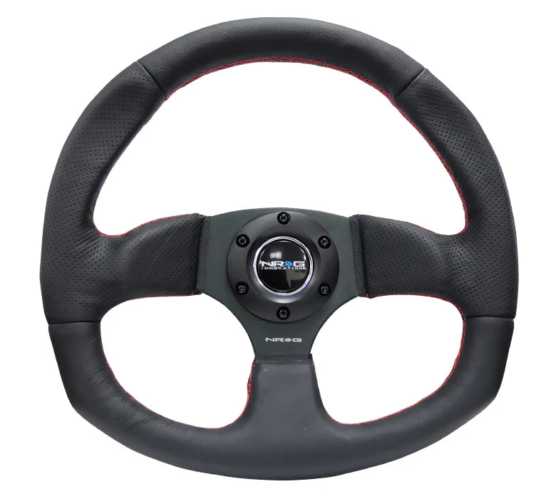 NRG Reinforced Steering Wheel Leather Steering Wheel (Red Stitch)