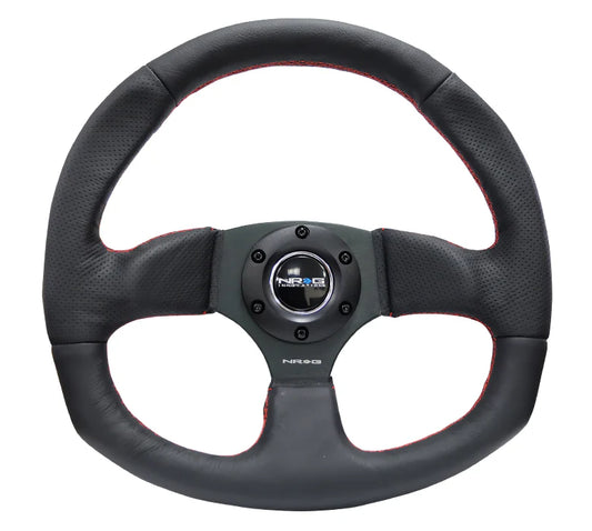 NRG Reinforced Steering Wheel Leather Steering Wheel (Red Stitch)