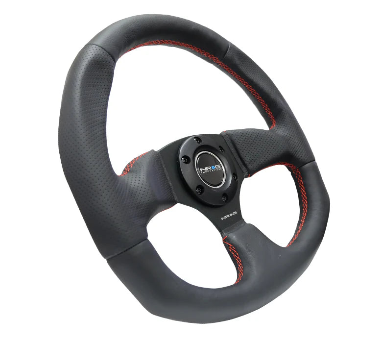 NRG Reinforced Steering Wheel Leather Steering Wheel (Red Stitch)
