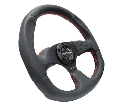 NRG Reinforced Steering Wheel Leather Steering Wheel (Red Stitch)