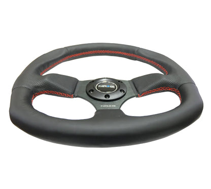 NRG Reinforced Steering Wheel Leather Steering Wheel (Red Stitch)