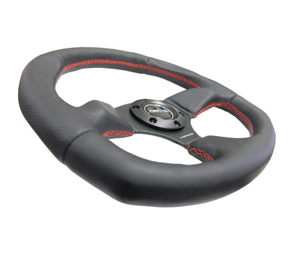 NRG Reinforced Steering Wheel Leather Steering Wheel (Red Stitch)