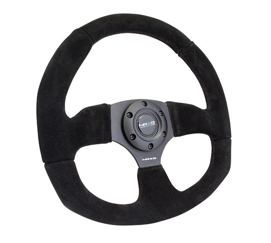 NRG Reinforced Steering Wheel Suede Leather Steering Wheel (Black Stitch)