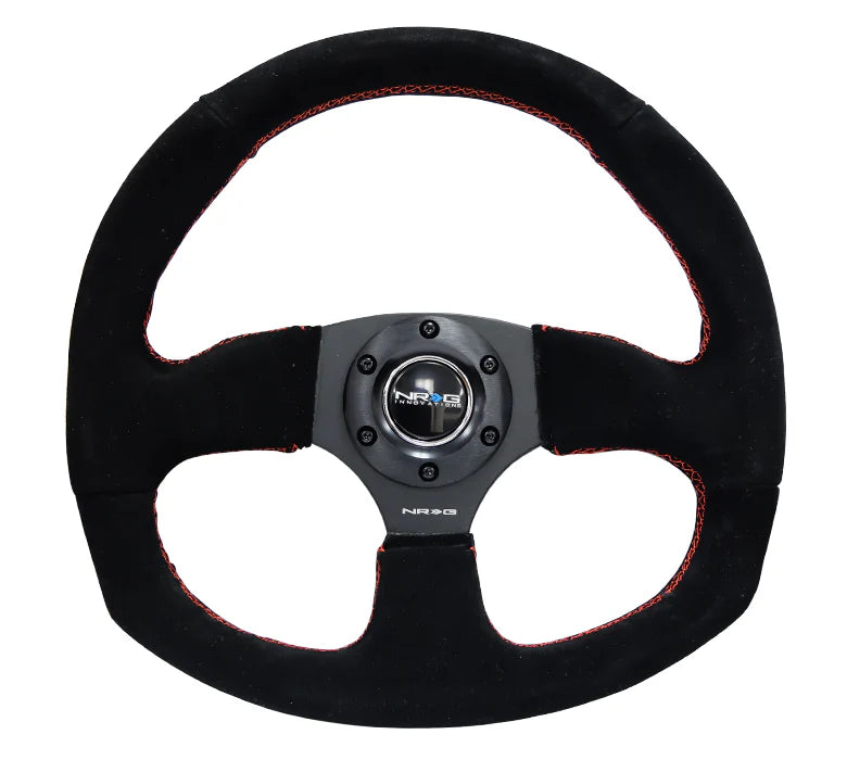 NRG Reinforced Steering Wheel Suede Leather Steering Wheel (Red Stitch)