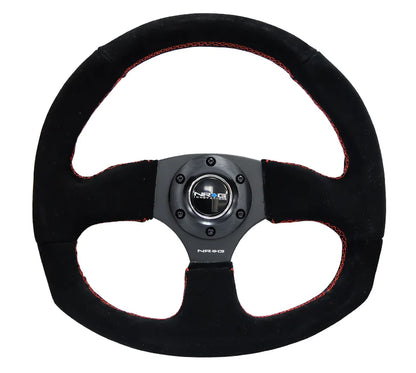 NRG Reinforced Steering Wheel Suede Leather Steering Wheel (Red Stitch)