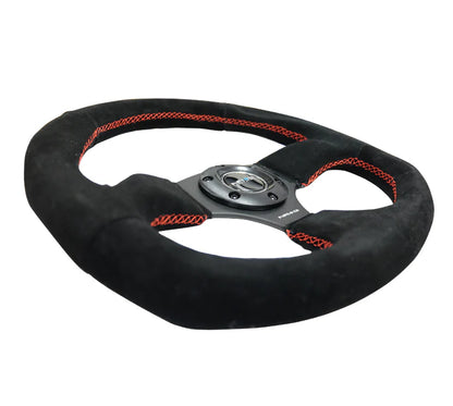 NRG Reinforced Steering Wheel Suede Leather Steering Wheel (Red Stitch)