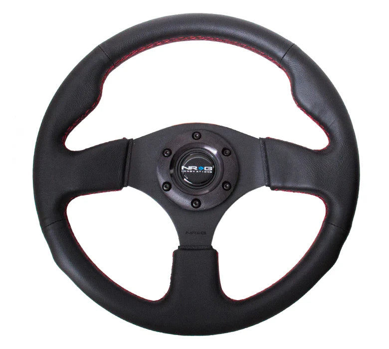NRG Reinforced Steering Wheel 320mm Sport Leather Steering Wheel (Red Stitch)