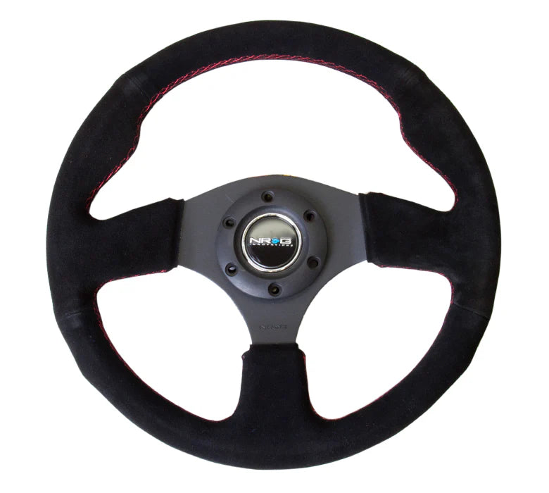 NRG Reinforced Steering Wheel 320mm Sport Suede Steering Wheel (Red Stitch)