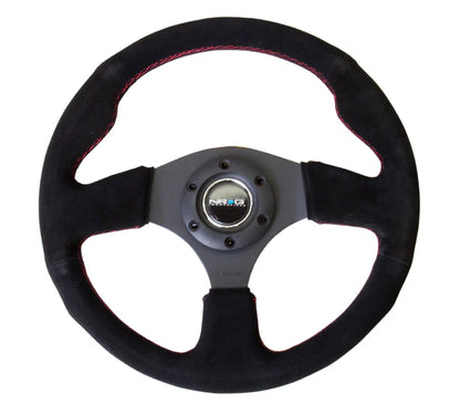 NRG Reinforced Steering Wheel 320mm Sport Suede Steering Wheel (Red Stitch)