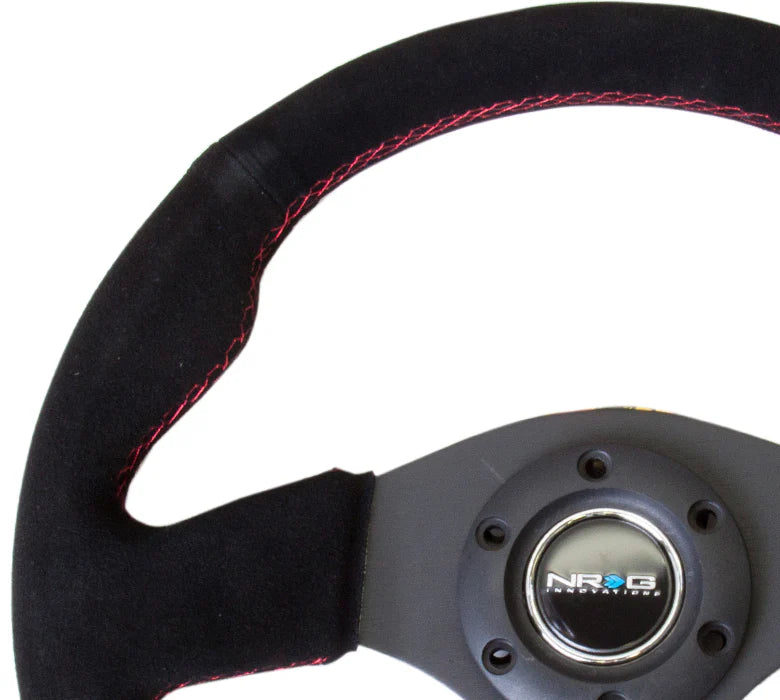 NRG Reinforced Steering Wheel 320mm Sport Suede Steering Wheel (Red Stitch)