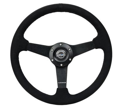 NRG 350MM Sport 1.5' Deep Black Alcantara Black Stitching (Matte Black Solid Spokes)