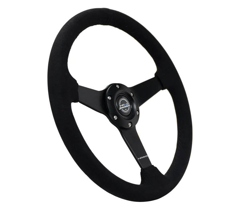 NRG 350MM Sport 1.5' Deep Black Alcantara Black Stitching (Matte Black Solid Spokes)