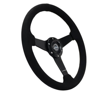 NRG 350MM Sport 1.5' Deep Black Alcantara Black Stitching (Matte Black Solid Spokes)