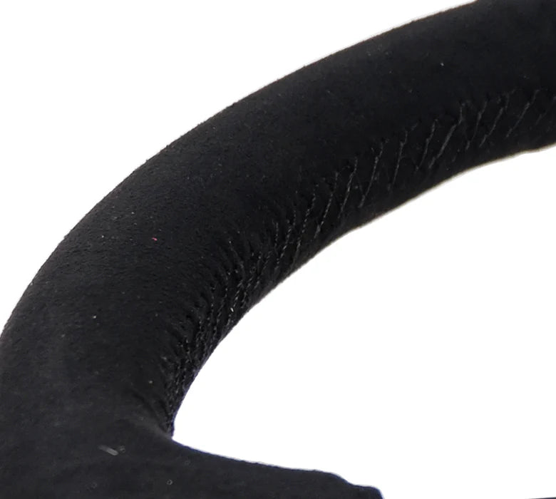 NRG 350MM Sport 1.5' Deep Black Alcantara Black Stitching (Matte Black Solid Spokes)