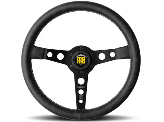 Momo Prototipo Heritage Blk Lea, White Stitching, Black Spoke