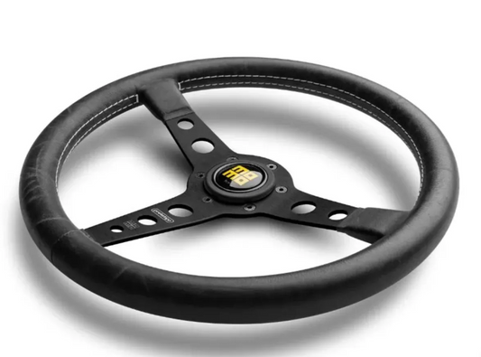 Momo Prototipo Heritage Blk Lea, White Stitching, Black Spoke